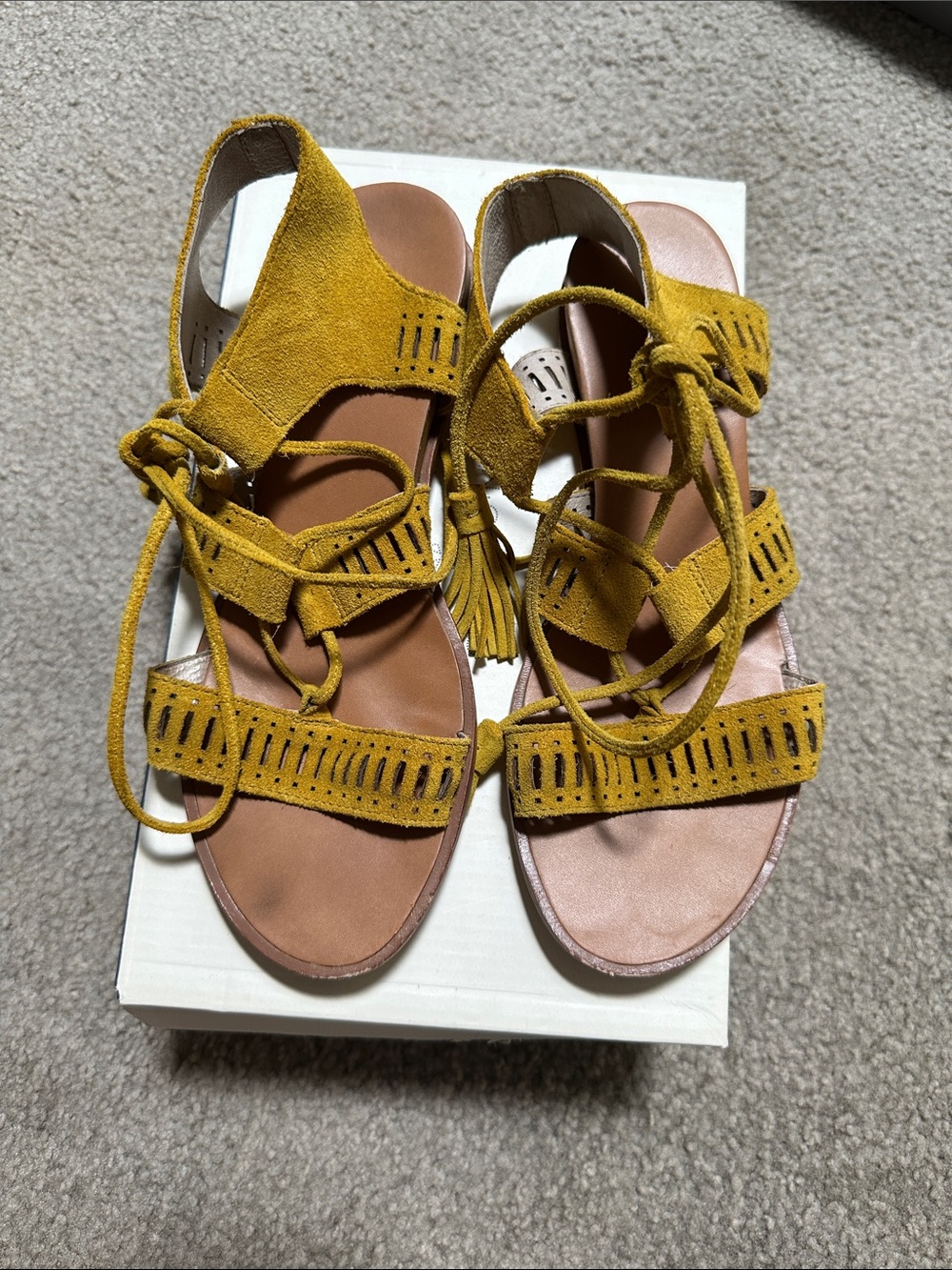 Caslon Yellow Suede Lace-Up Cutout Gladiator Sandals